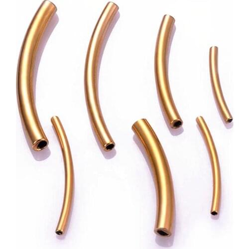 Wholesale 10pcs stainless steel Gold Smooth Long Curved Noodle Tube Spacer Beads Connector for DIY 2 Holes Jewelry Making