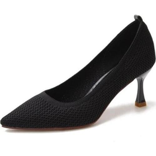 Brand Shoes Dress Sexy Party Women Pumps None-Woven Slip On 7CM Thin High Heels Pointed Toe Wedding Shallow Women Shoes 2020