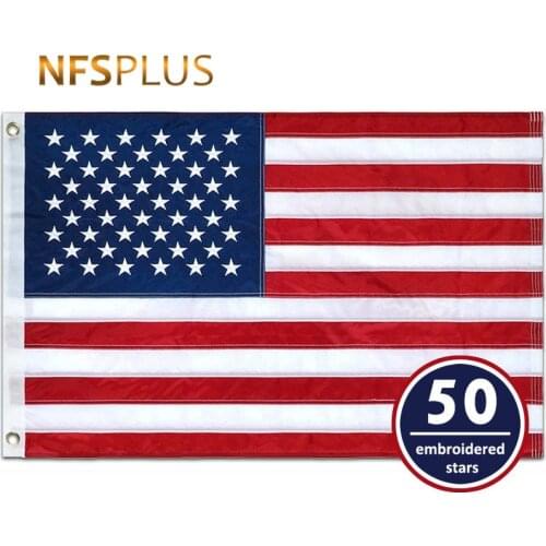 Embroidered American Flag USA 3x5 Ft Durable Nylon Sewn Stripes Brass Grommets 90x150cm US Flags and Banners Outdoors Home Decor
