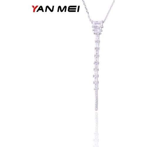 YAN MEI 2017 Clear Cubic Zirconia Necklace Geometric Crystal Brand Long Pendant for Women and Girl GLD1079