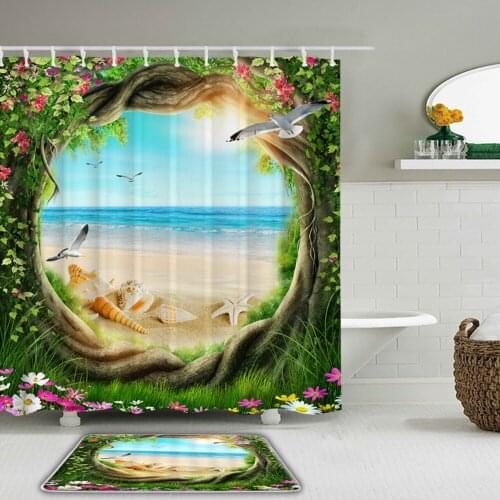 Natural Forest landscape Birds Animals Bathroom Curtain Set Waterproof Fabric Shower Curtains And Non-Slip Rug Toilet Bath Mat