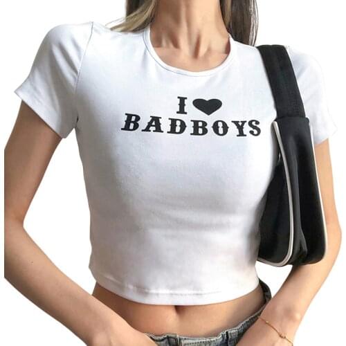 Women’s Letter Printed Short Tees Tops Crew Neck Short Sleeve Slim Crop T-shirts 2021 Summer Badboys Letter Printed Tank Tops