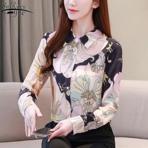 2021 Long Sleeve Printed Vintage Single-breasted Womans Shirts Autumn New Silk Shirt Women Floral Blouse Women Feminine 10727
