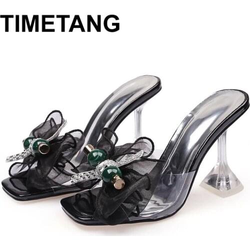 TIMETANG 2021 Flowers Bowknot Sweet Women Wedding Party Sandals High Heels Slippers Mules Shoes Bride Cute Girl Prom Ladies Dres