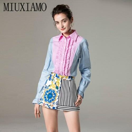 MIUXIMAO 2021 Spring Summer Office Lady Twinset Elegant Long Sleeve Top Luxury Flower Print Suits Women Vestidos