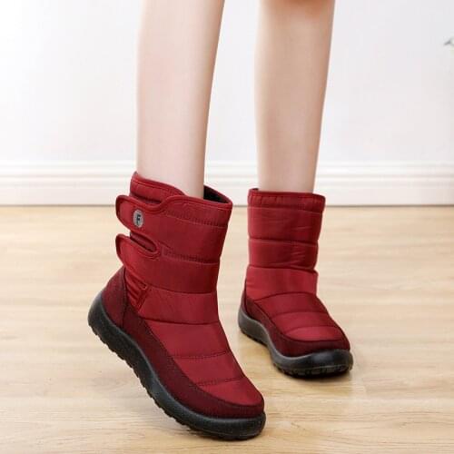 Girl Winter Ankle Boots 2021 New Snow Boots For Women lady Casual Lightweight Footwear Waterproof Hook Loop Wedges Booties Red
