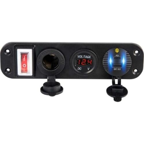 12V 24V Car QC3.0 USB Type C PD Fast Charger Socket Panel LED Voltmeter Switch