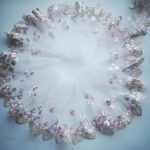 2yards Pink Gold Flower Colored Organza Net Yarn Embroidery Childrens Clothing Womens Dress Lace Accessories Trimming DIY 22CM