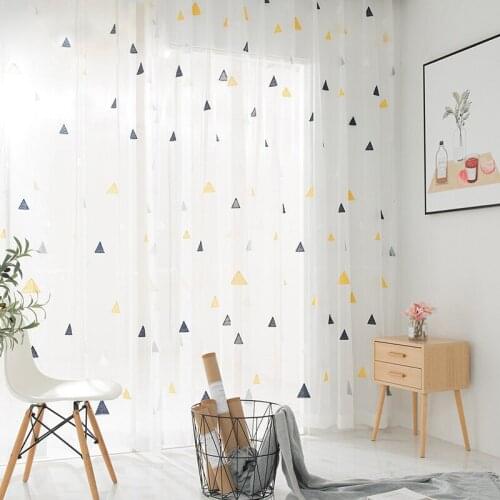 2021 Nordic Modern Minimalist Triangle Childlike Geometric Childrens Room Cotton Thread Embroidery White Gauze Elegant Tulle