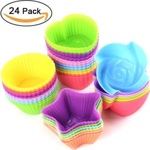 24-Pcs Silicone Mold Heart Cupcake Soap Silicone Cake Mold Muffin Baking Nonstick and Heat Resistant Reusable Silicone Cake Mold