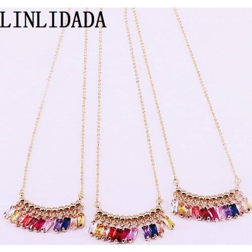 5Pcs Fashion Jewelry Colorful Zirconia Tassel Pendant Rainbow CZ Micro Pave Charm Necklaces