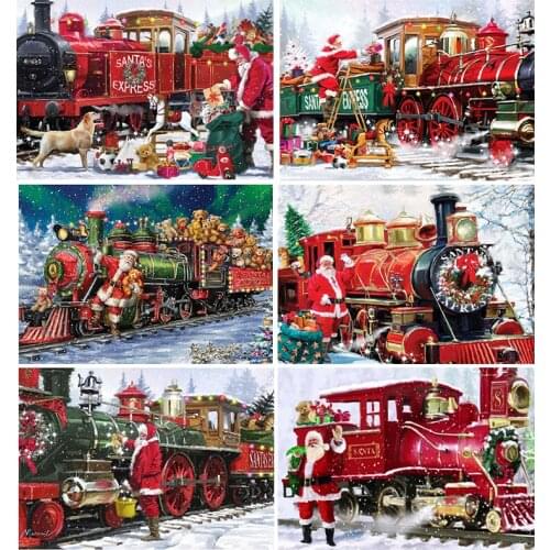 5D Diamond Painting Christmas Cartoon Santa Claus Train Diamond Mosaic Embroidery Full Drill Cross Stitch Home Decor Xmas Gift