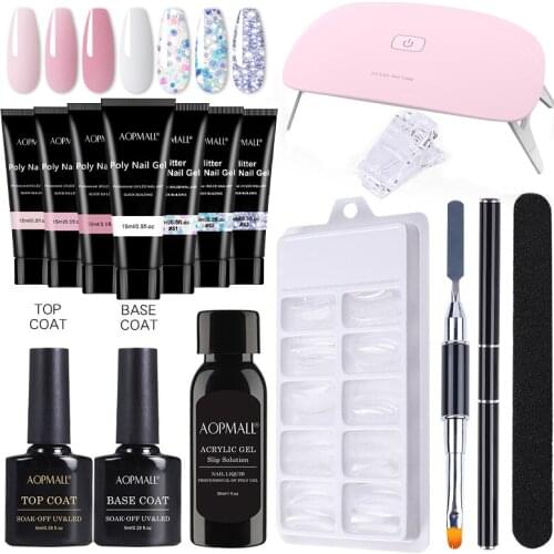 7 Color 15ml Acrylic Poly Extenison Gel Glitter Sequins 15Pcs Manicure Nail Kit Quick Building UV Gel Manicure Set