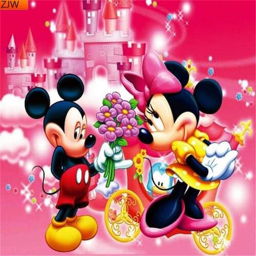 DIY Diamond Painting Cross Stitch Mickey and Minnie Full Diamond Square Diamond Embroidery Mosaic Christmas Minnie Mickey Gift