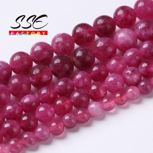 Natural Fuchsia Tourmaline Beads Angelite Stone Round Loose Beads For Jewelry Making DIY Bracelet Accessories 6 8 10mm Wholesale