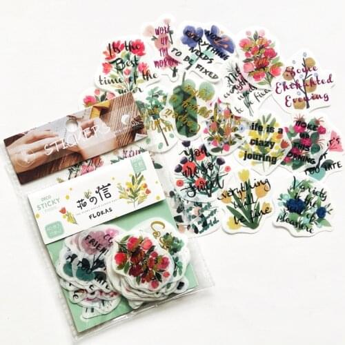 1 Pack of 40pcs Flowers Words Blingbling Decorative Stickers Journey Diary Handbook Decoration
