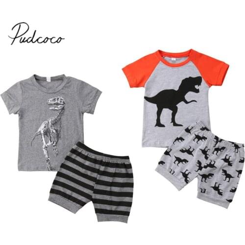 2018 Brand New Toddler Baby Boys Summer Casual Clothes Sets 2PCS Short Sleeve Cartoon Dinosaur Grey T-Shirts Tops+Shorts 1-7Y
