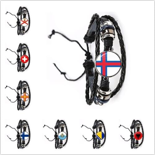Gibraltarian Jersey San Marino Switzerland Guernsey Finland Faroe Islands Bosnia And Herzegovina Albania Leather Bracelet Bangle