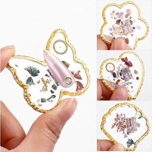 Hot Nail Art Crystal Agate Palette Butterfly Heart-shaped Nail Polish Drawing Holder Color Paint DIY Nail Art display