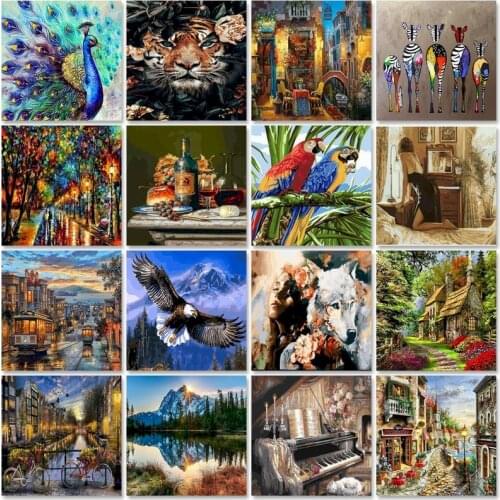 Gatyztory Painting By Number DIY Craft Kit For Adults With Frame Landscape On Canvas Drawing Coloring By Number Home Decoration