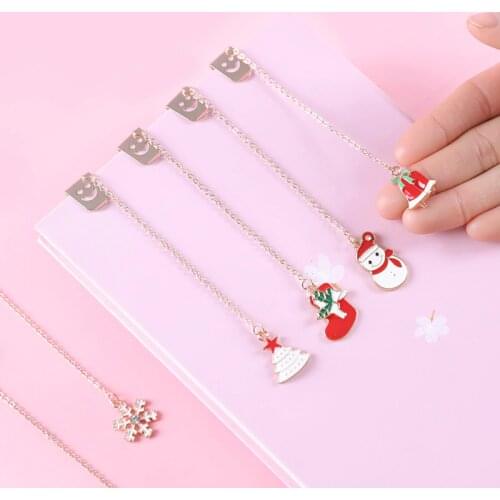 Kawaii Christmas Tree Metal Bookmarks For Books Cute Deer Book Markers Paper Clip For Kids Korean Stationery School Supplies