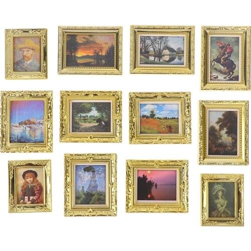 Dollhouse Miniature 1:12 Mini Photo Frame Antique Manny Frame Oil Painting DIY Doll House Decorative Accessories