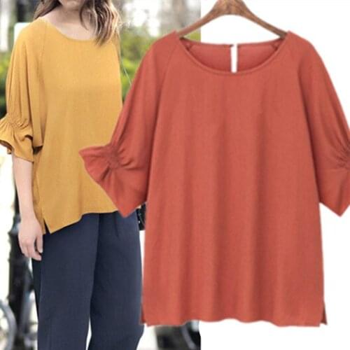 2020 Summer New Cotton And Linen Short-sleeved Shirt European American Bundled Fold-out Sleeve T-shirt Women