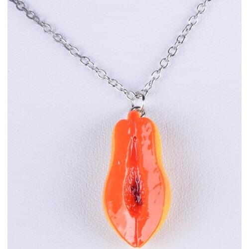 Fashion Kawaii food tropical fruit papaya pendant necklace for women girl link chain necklace jewelry costume jewellery boutique