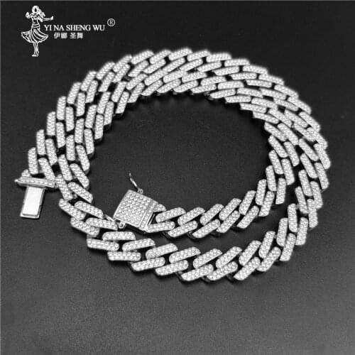 Miami Curb Cuban Chain Men Hip Hop Necklace Full Of Rhinestone Gold Color Chain Iced Out Bling Punk Style Jewelry For Men Gifts