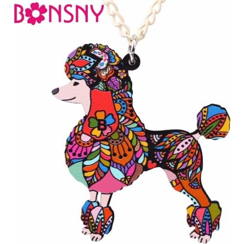 Bonsny Statement Poodles Dog Necklace Pendant Acrylic Pattern 2017 New Fashion Animal Jewelry For Women Charm Collar Choker