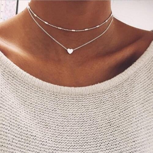 Fashion Jewelry Love Heart Necklaces & Pendants Double Chain Choker Necklace Collar Women Statement Jewelry Bijoux Drop shipping