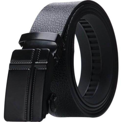 Mens High quality Artificial Leather Automatic buckle Belt Alloy buckle Durable Bark texture Business fashion casual jeans Belt