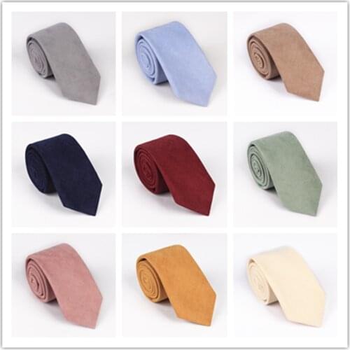 Ricnais Slim 6.5cm Cotton Solid Color Deerskin Velvet Tie For Men Necktie Narrow for Wedding Business Party Casual Gift Ties