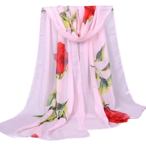 Rose Printing Summer Silk Scarf For Women Long Size Lady Shawl Female Wraps Bandana Foulard Hijabs Solid Soft Beach Stoles