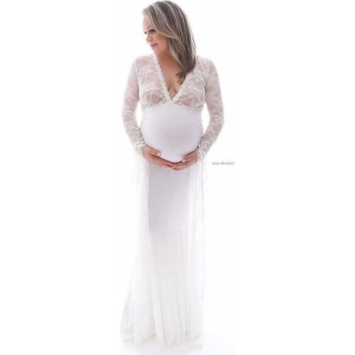 Sexy Long Lace Deep V Pregnancy Dress Photography Props Maxi Gown Maternity Dresses for Photo Shoot Pregnant Women Clothes