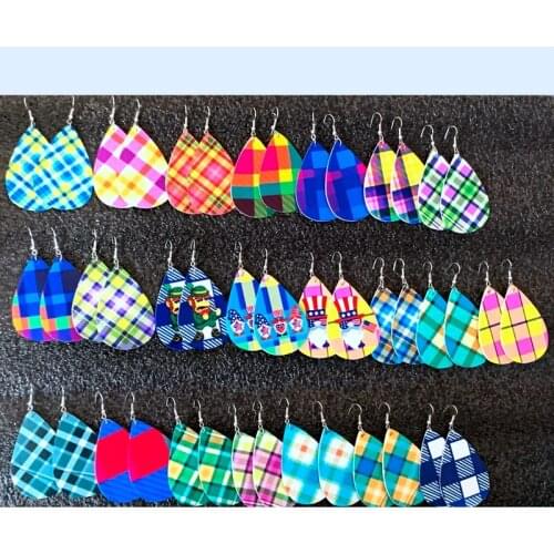 22Colors Tartan Scotland Seamless Plaid Pattern African Fabric Vintage Textile PU Both Sides Printing Drop Women Earrings