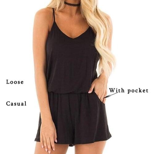 Strape Female Jumpsuit Elastic Waist Solid Color Casual Rompers Woman Clothes V Neck Floral Stripe Shorts Playsuit Bodysuits