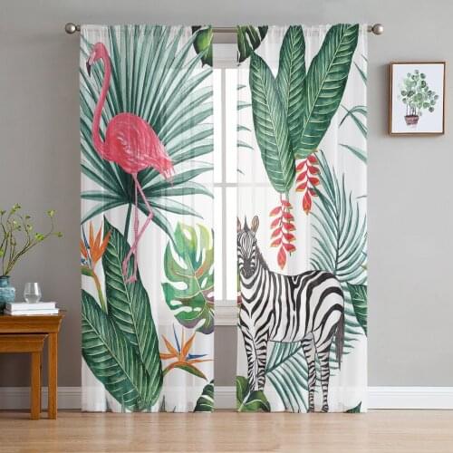 Zebra Flamingo Tropical Jungle Tulle Curtains for Bedroom Modern Voile Curtains Home Decoration Window Curtains