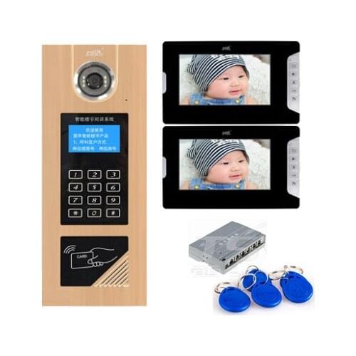 Visual building intercom system doorbell 7" Video Door Phone w/t Inductive and Password Unlocking for 2-apartments