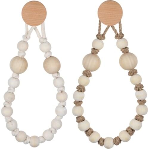 Y1UD Vintage Wall-mounted Tissue Roll Holder Decor Shelf Handmade Cotton Rope Wooden beads Towel Hanging Rope Curtain Tie