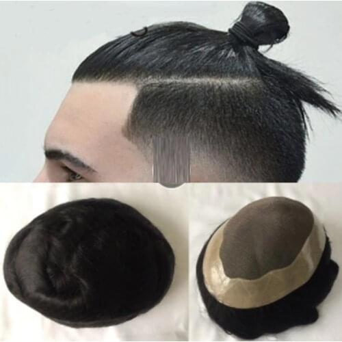 High Quality Men Toupee Hairpieces Black Brazilian 100% Human Hair Lace With Pu Replacement System Hair For Men Natural Hairline