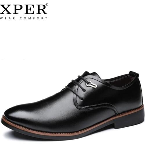 XPER Brand Men Casual Lace-Up Business Oxfords Shoes Male Dress Wedding Formal Footwear Split Leather Derby Shoes Brown #XP076