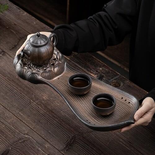 Japanese Heart Lotus Heart Dry Pour Tea Tray Ceramic Kung Fu Household Vintage Water Storage Water Storage Type Tea Table