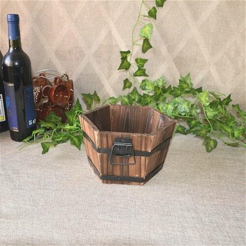 Planter Urns Vintage Solid Wood Flowerpot Tub Rustic Style Wooden Barrel Home Decoration Outdoor Indoor Retro Brown Bucket