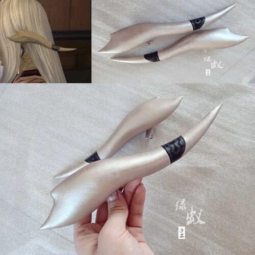 1 Pair FF14 Final Fantasy XIV RAEN Cosplay Horns Dragon Horn s Head Clip Headwear Hairwear Cosplay Props Accessories Hair Clip