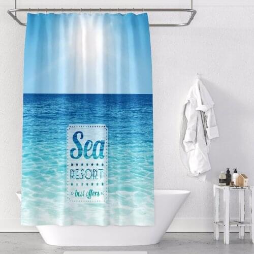 Custom Made Shower Curtain Bathroom Curtain Partition + Hooks 1.2/1.5/1.8/2x1.8m 1.5x2m 1.8x2m 2x2m 2.4x2m Sea Resort Blue ins