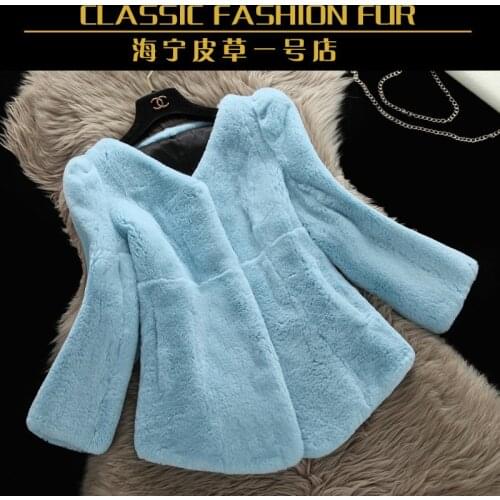 100%real genuine natural full pelt Rabbit fur coat woman fastion whole skin fur jacket female v neck outwear