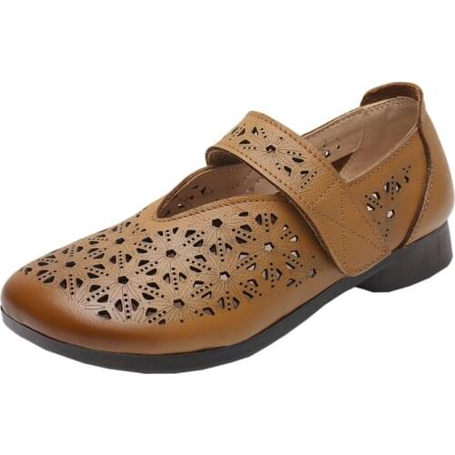 2021 New Top Cowhide Breathable Hole Hole Shoes Spring Summer Genuine Leather Shoes Fashion Sandals Soft Sole Comfortable Shoes