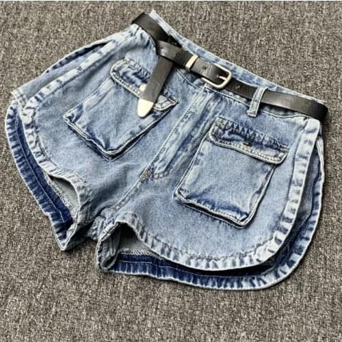 Safari style denim shorts women 2020 spring summer new loose large size personality pocket a-line jeans shorts