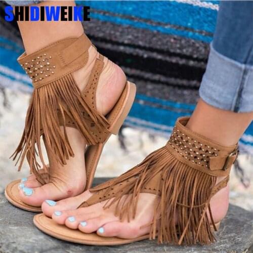 Women Sandals Fashion Tassel Summer Shoes Women 2021 New Flat Sandals Female Flip Flops Plus Size 34-43 Casual Sandale Femme